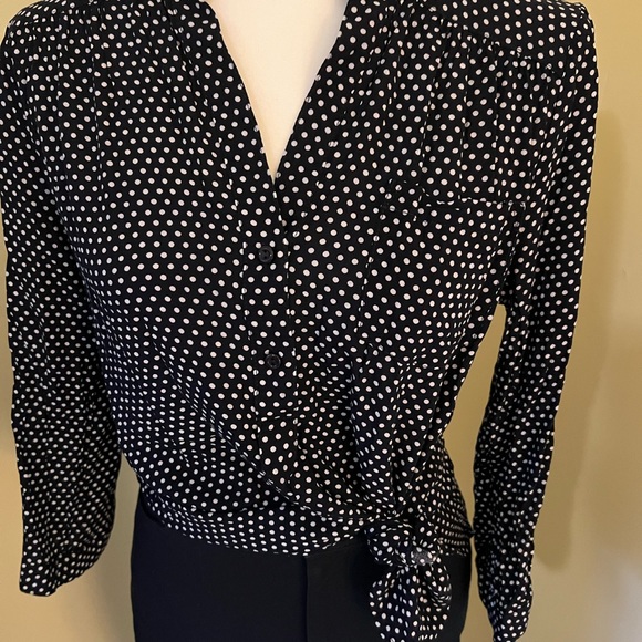 Market & Spruce beautiful Navy and white dot blouse Large - Picture 1 of 12